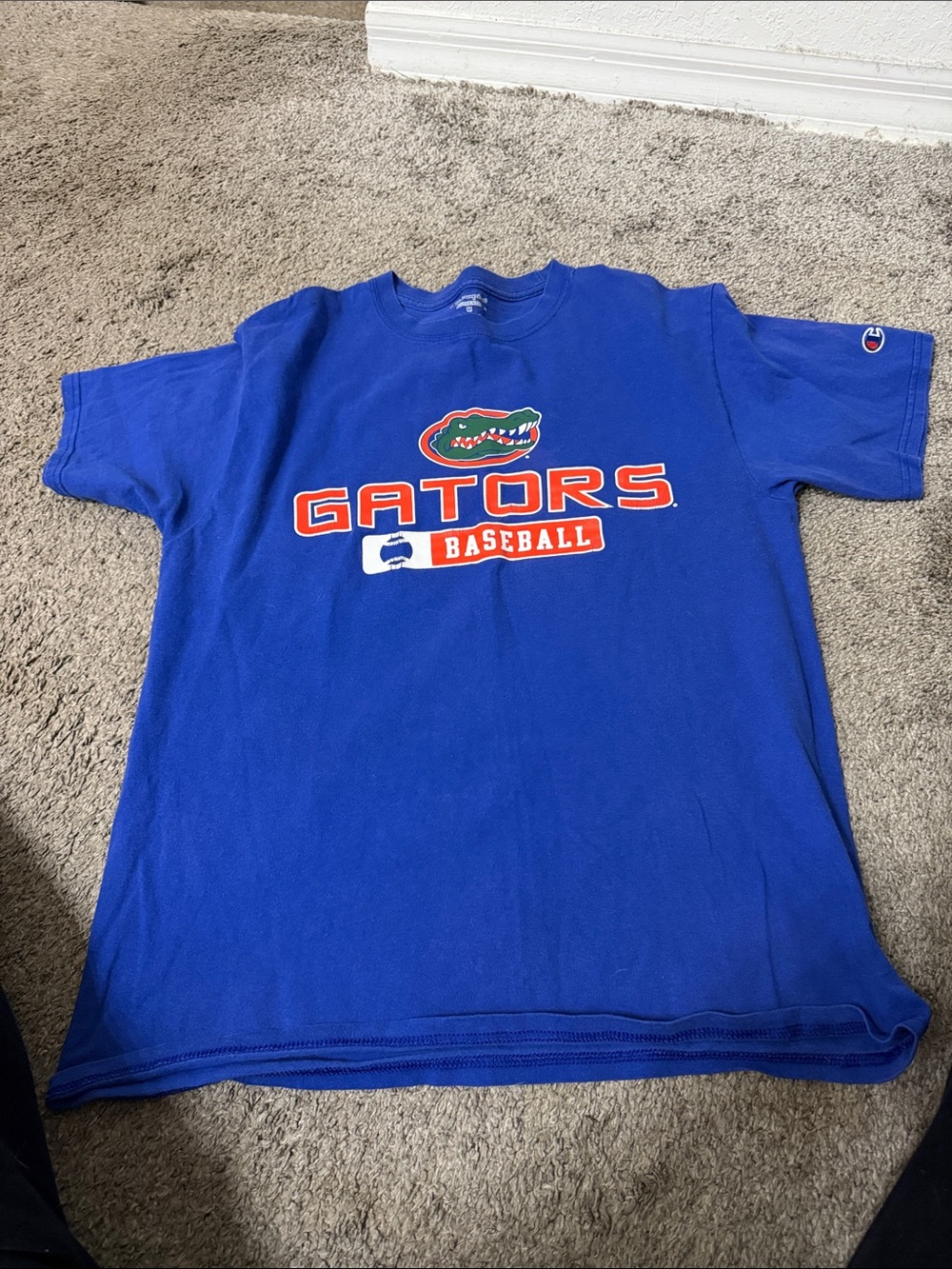 Champion Royal Blue Florida Gators Baseball Tee with Sleeve Logo